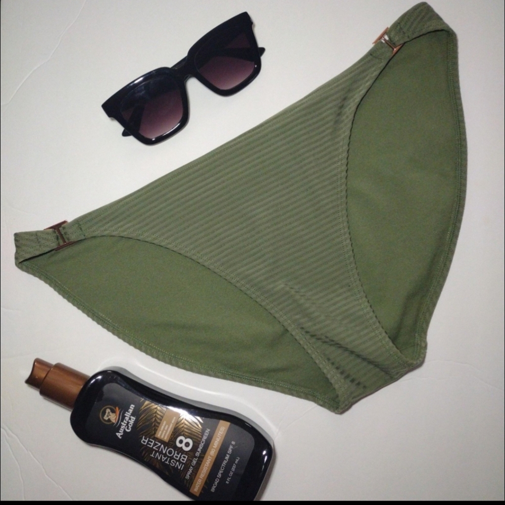 Shade & Shore Olive Green Ribbed Hipster Bikini Bottom Women's Large GUC